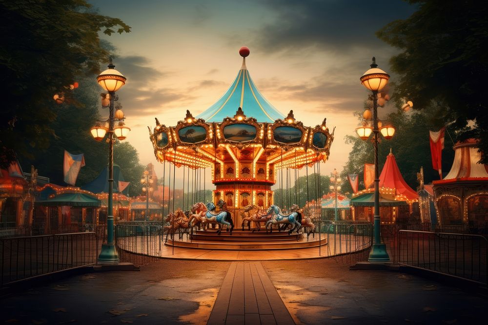 Fun carousel park amusement park. 