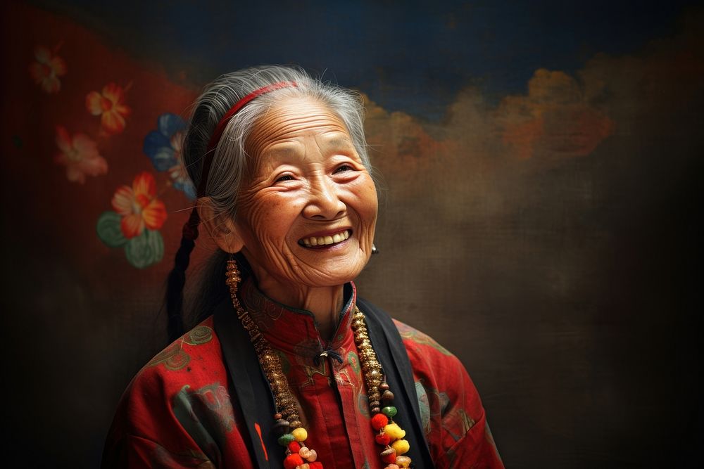 Old asian woman necklace smiling adult. AI generated Image by rawpixel.