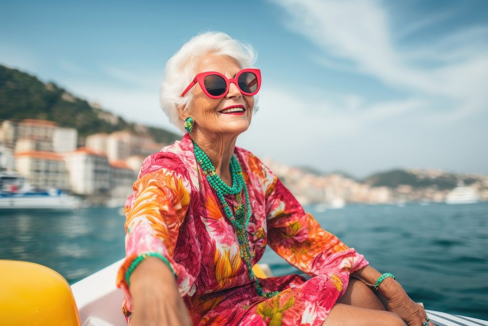 Old woman sunglasses portrait vacation. AI generated Image by rawpixel.