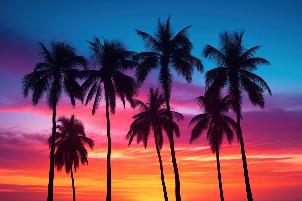 Colorful sky palm Silhouette tree. | Premium Photo - rawpixel