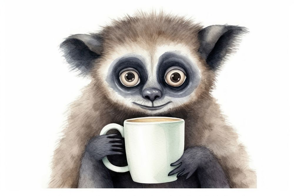Lemur drink coffee animal wildlife mammal. AI generated Image by rawpixel.
