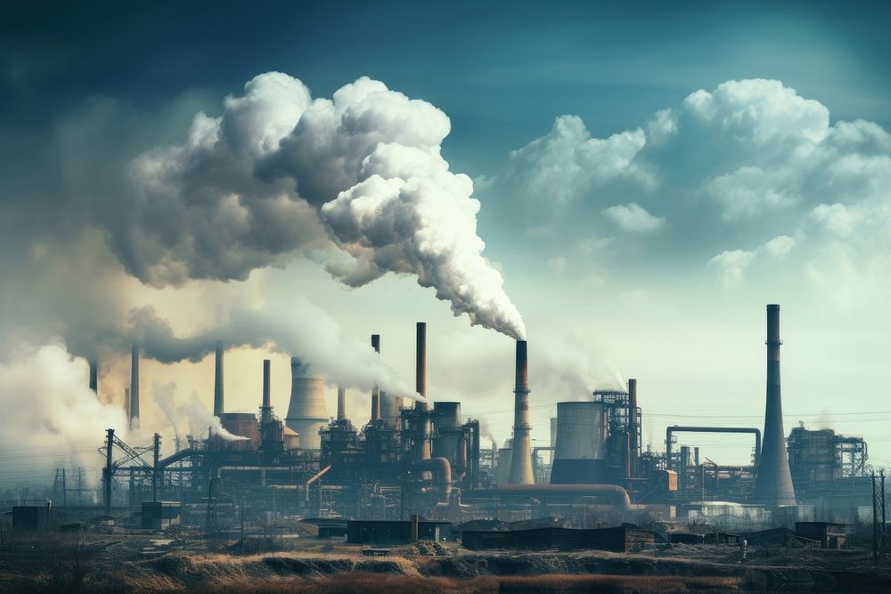 Factory industry pollution architecture outdoors. AI generated Image by rawpixel.