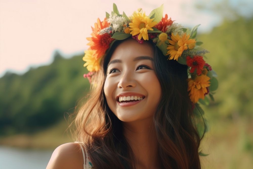 Nature Asian woman flower smiling. AI generated Image by rawpixel.