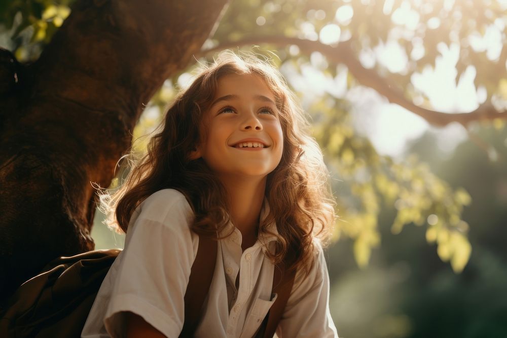 Nature elementary school girl smiling. AI generated Image by rawpixel.