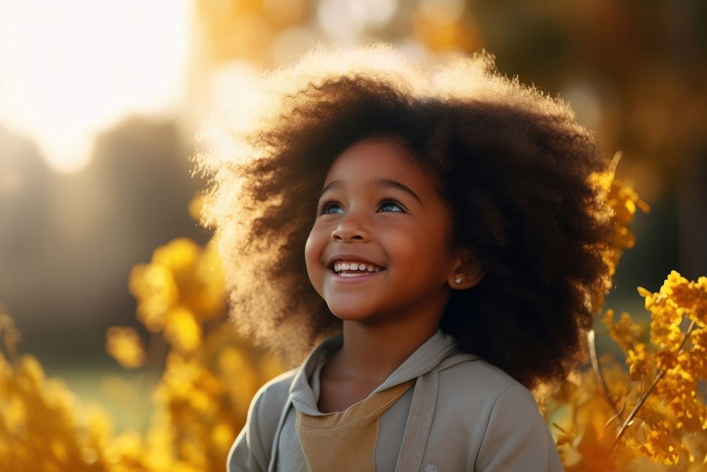 Nature little black girl Medium shot laughing. AI generated Image by rawpixel.