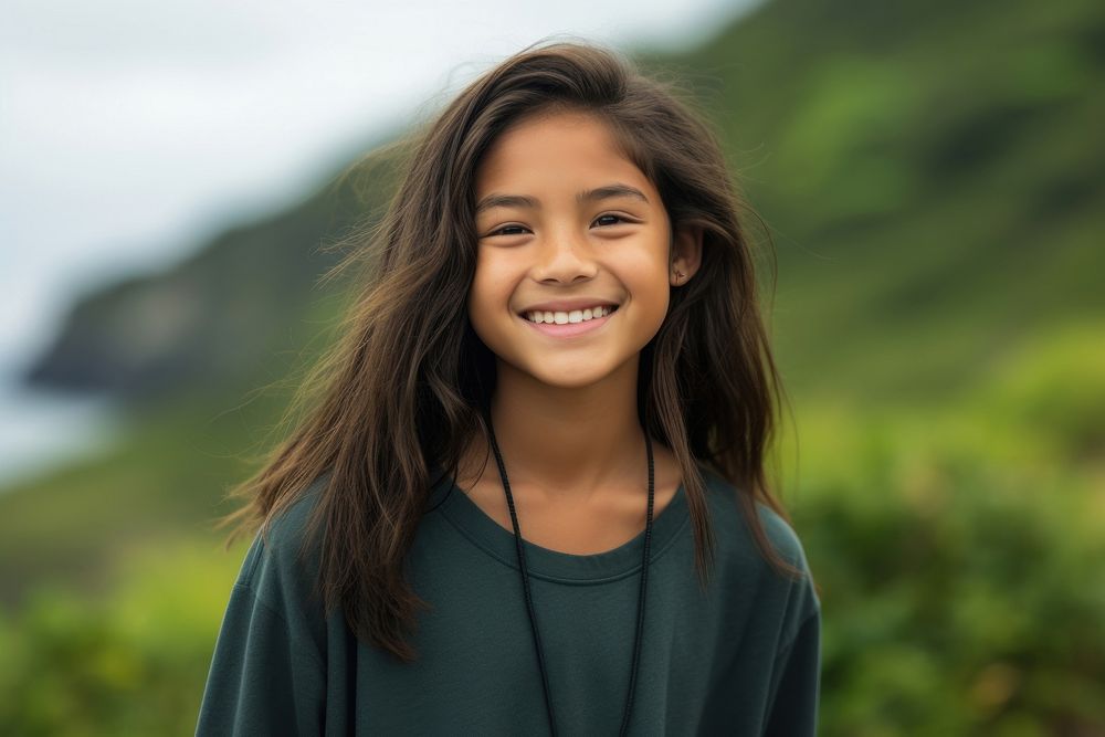 Nature middle school hawaii girl Medium shot smiling. AI generated Image by rawpixel.