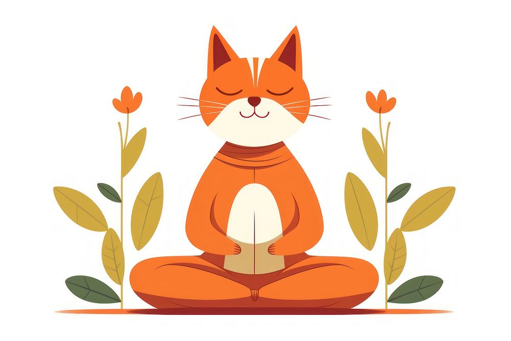 Cat meditating cartoon animal yoga. AI generated Image by rawpixel.