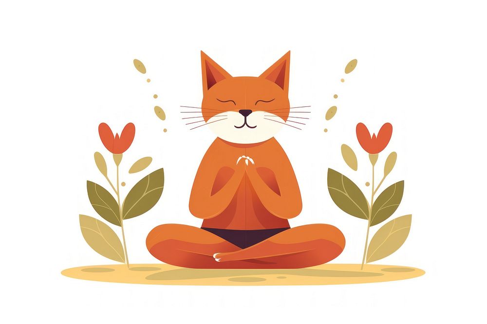 Cat meditating cartoon yoga representation. AI generated Image by rawpixel.