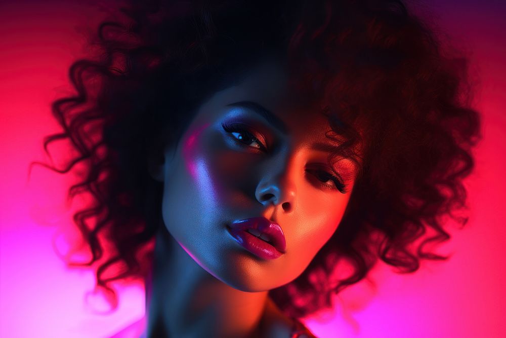Neon female beauty lipstick portrait adult. AI generated Image by rawpixel.