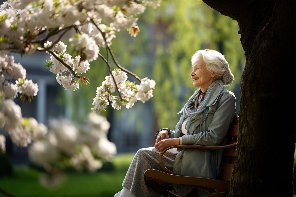 Old woman sitting nature adult. AI generated Image by rawpixel.