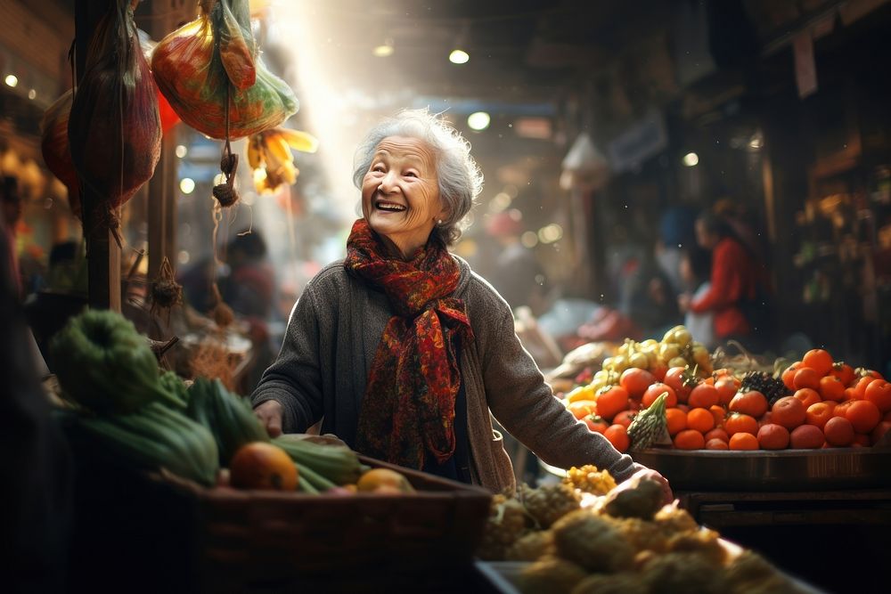 Old woman market happy architecture. AI generated Image by rawpixel.