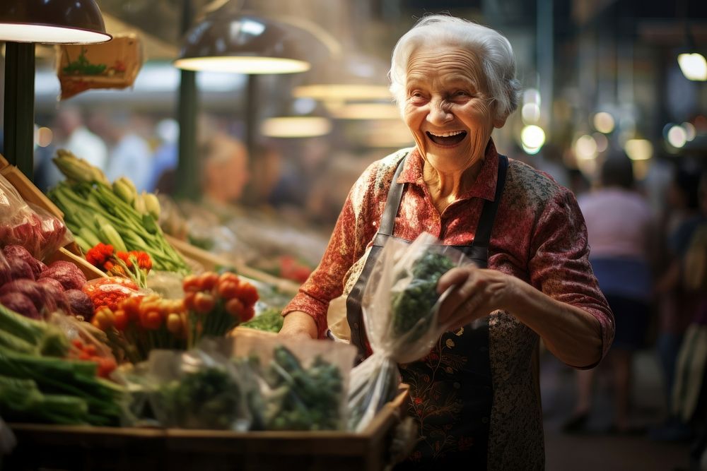 Old woman market shopping adult. AI generated Image by rawpixel.
