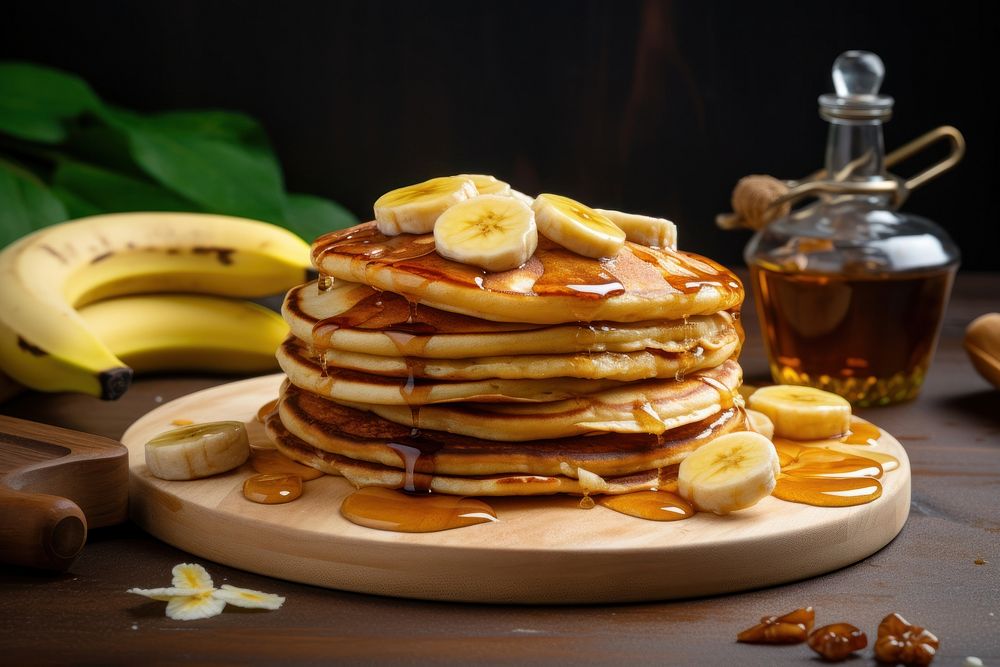 Pancake banana table plate. AI generated Image by rawpixel.
