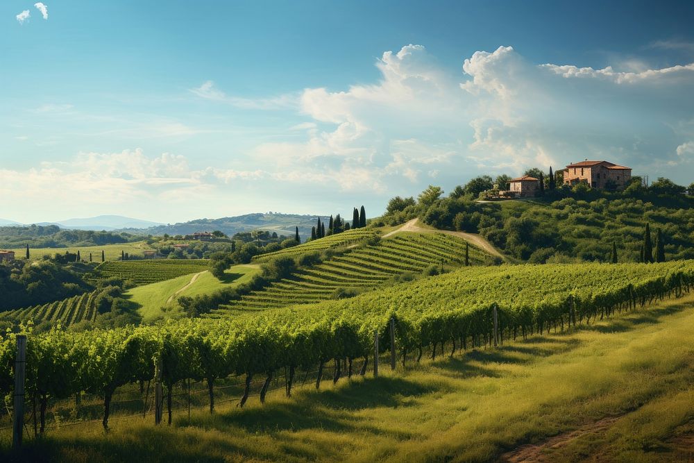 Vineyard landscape Tuscany outdoors. AI generated Image by rawpixel.