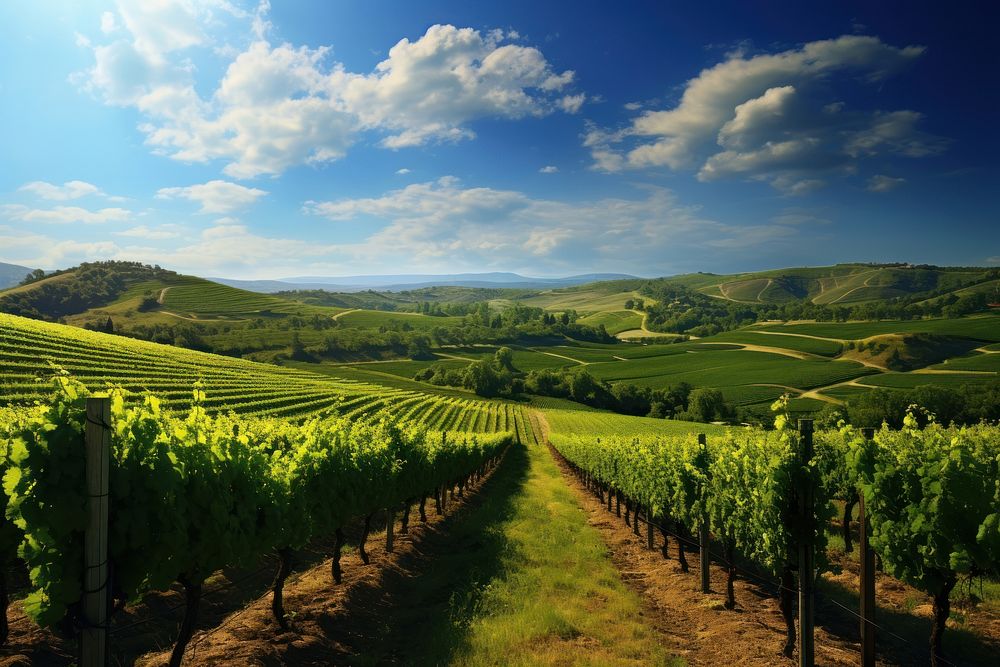 Landscape hills Vineyard vineyard. AI generated Image by rawpixel.