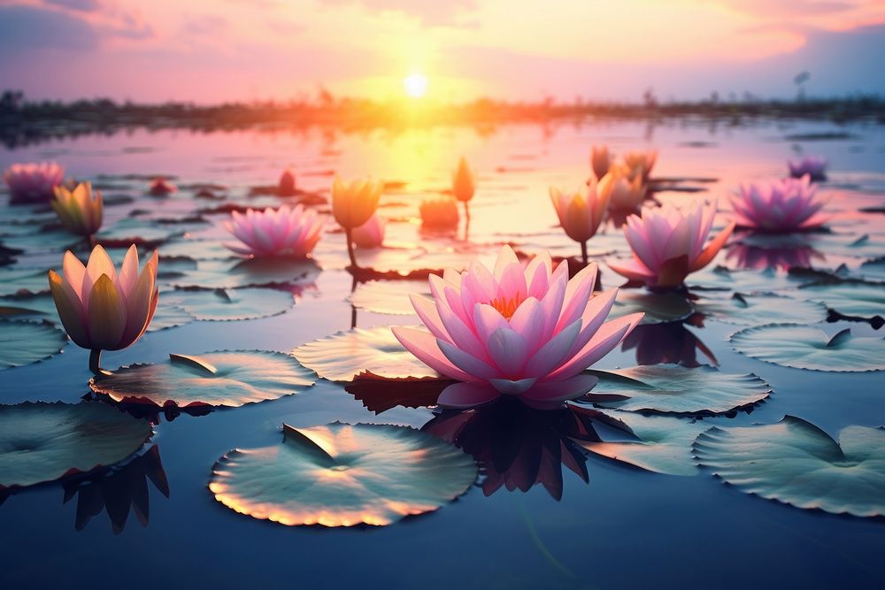 Natural water lillies outdoors blossom nature. AI generated Image by rawpixel.