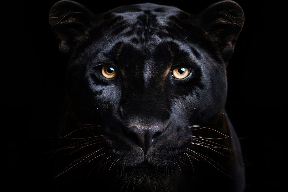 Black panther face wildlife animal mammal. 