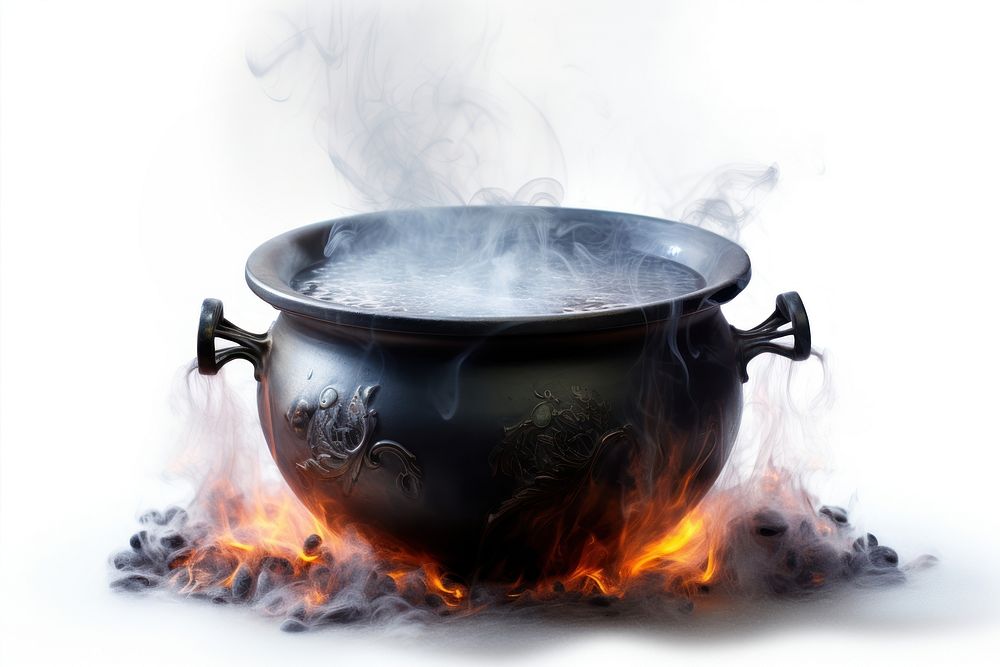 Cauldron fantasy fire white background fireplace. AI generated Image by rawpixel.