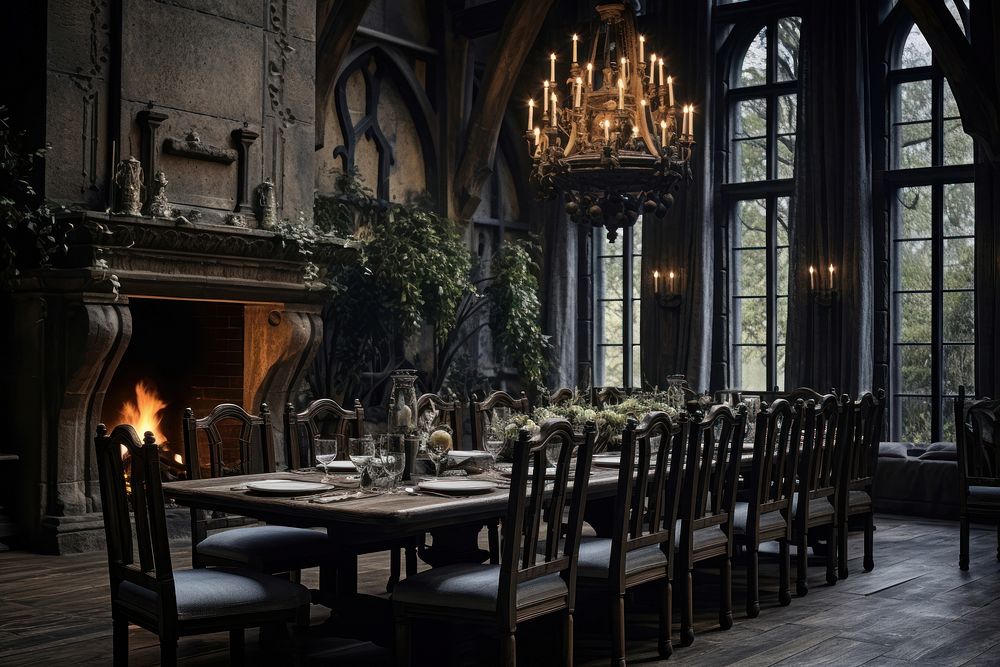 Dinning room interior castle architecture. AI generated Image by rawpixel.