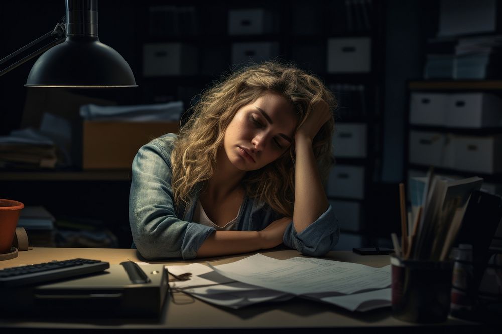 Woman worker worried office desk. AI generated Image by rawpixel.