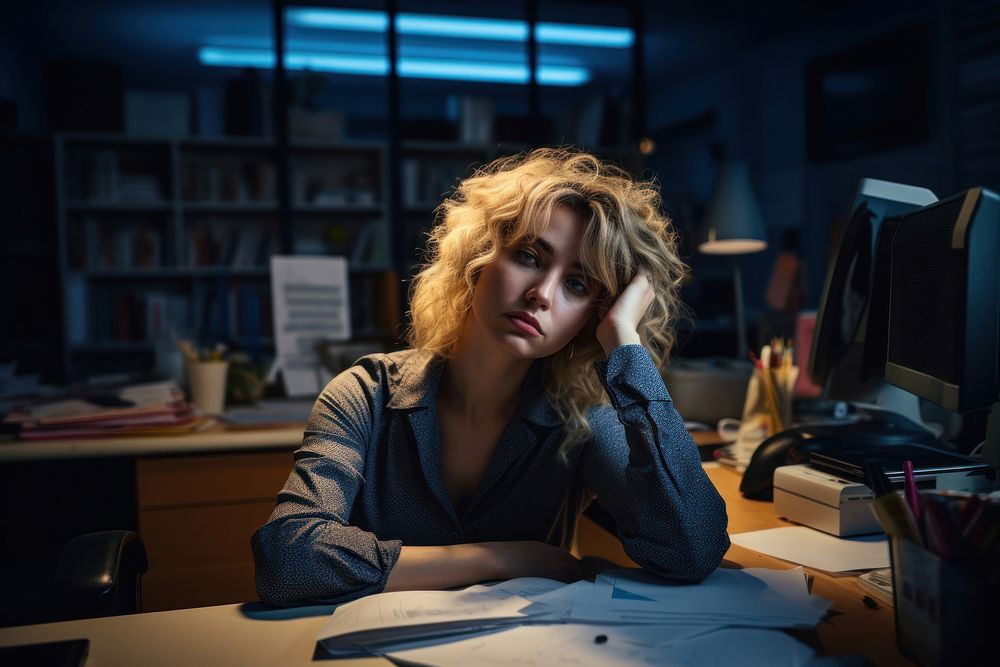 Exhausted worried office adult. AI generated Image by rawpixel.
