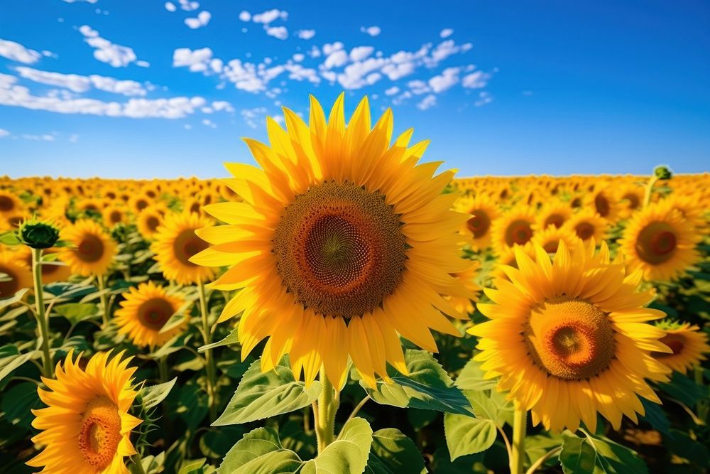 Sunflowers field blooming landscape. AI generated Image by rawpixel.