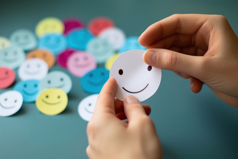Happy smile face hand finger anthropomorphic. AI generated Image by rawpixel.