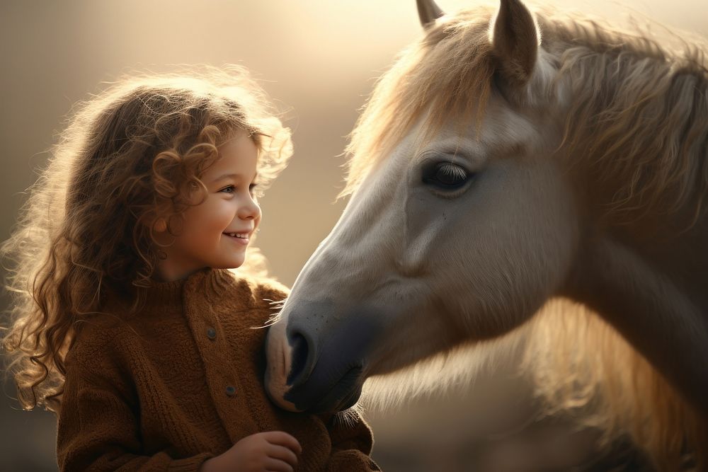 Horse cute little girl portrait. AI generated Image by rawpixel.