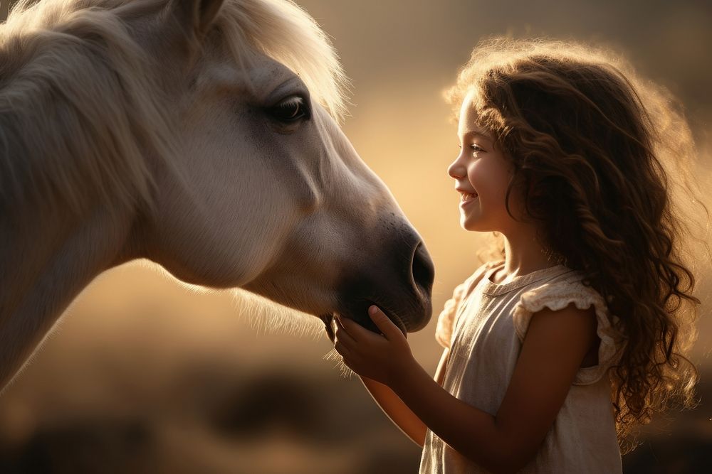 Horse little girl cute portrait. AI generated Image by rawpixel.