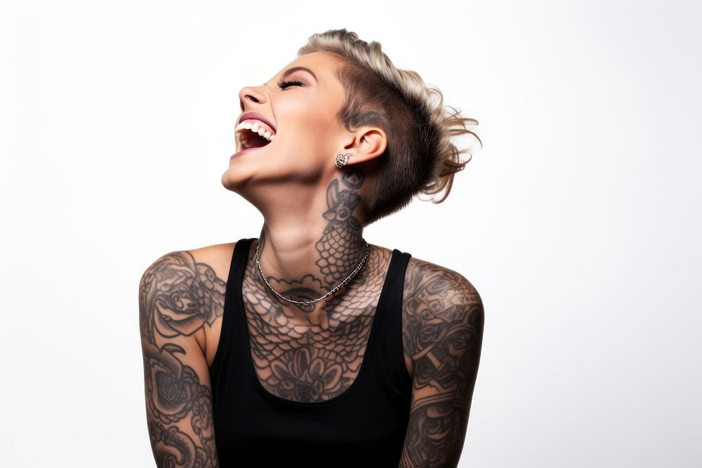 Tattoos laughing necklace portrait. AI generated Image by rawpixel.