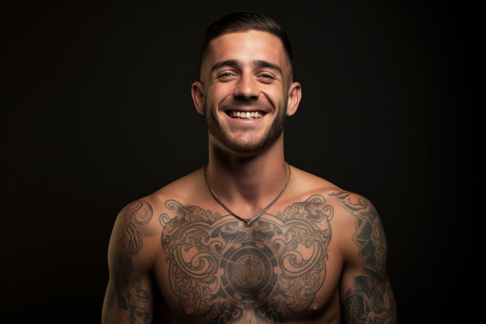Tattoos portrait smiling smile. AI generated Image by rawpixel.