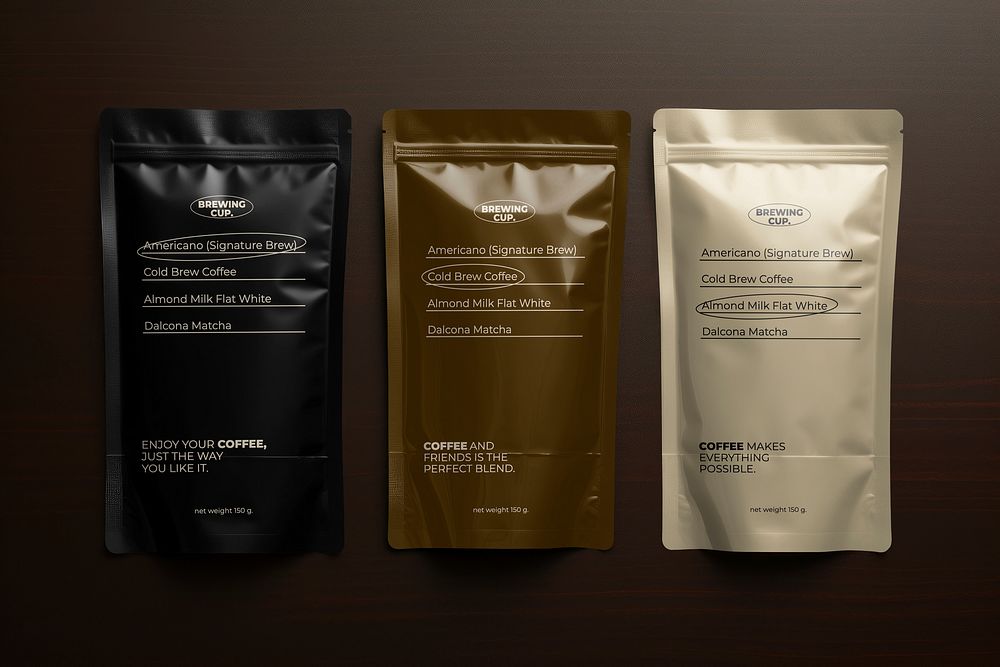 Coffee bean pouch mockup, product packaging psd