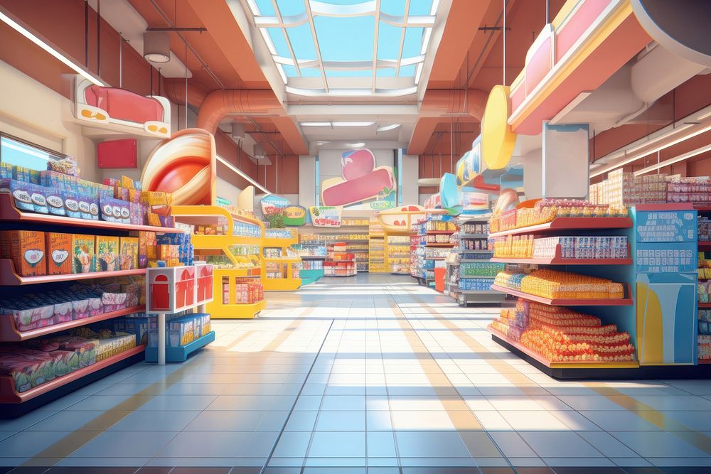 Supermarket architecture consumerism abundance. AI generated Image by rawpixel.