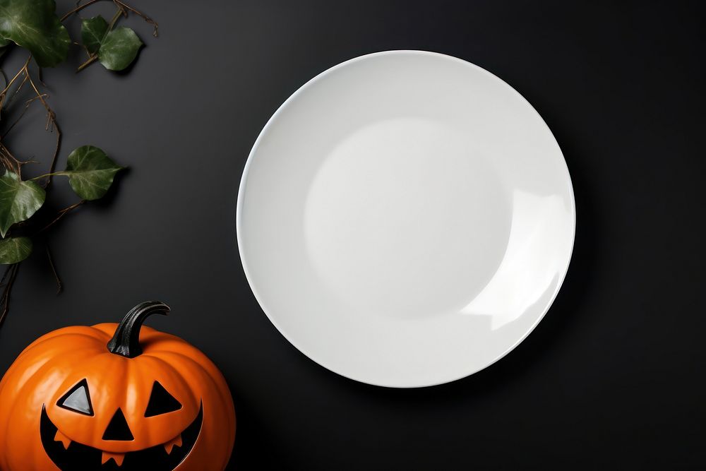 Plate mockup white Halloween tableware. AI generated Image by rawpixel.