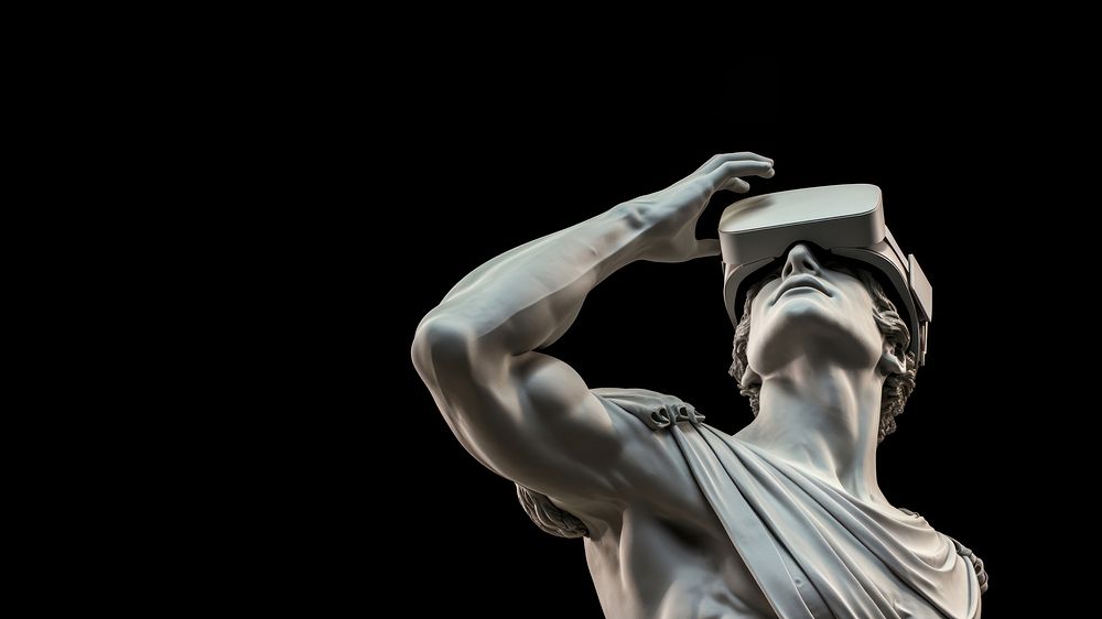 Greek God statue wearing VR glasses. AI generated Image by rawpixel.