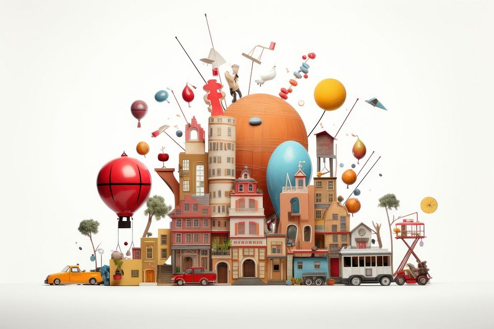 Balloon city transportation spirituality. AI generated Image by rawpixel.