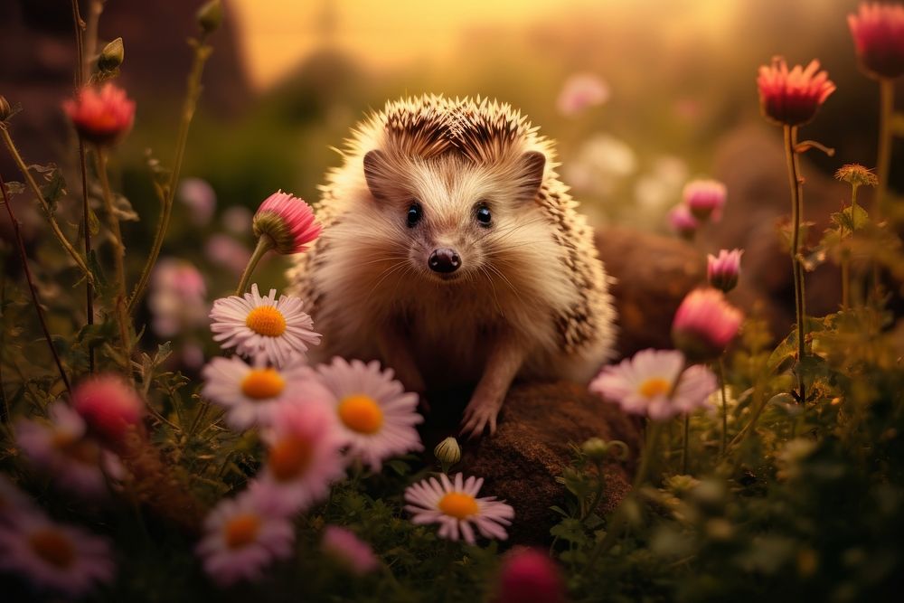 Cute hedgehog outdoors flower animal. | Free Photo - rawpixel