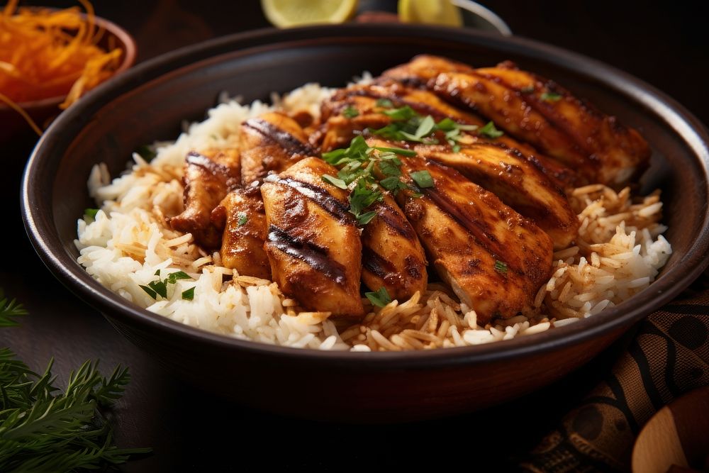 Grilled chicken rice basmati food. AI generated Image by rawpixel.