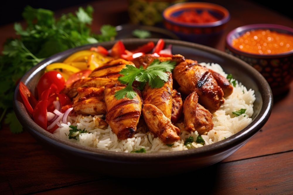 Grilled chicken vegetable basmati food. AI generated Image by rawpixel.