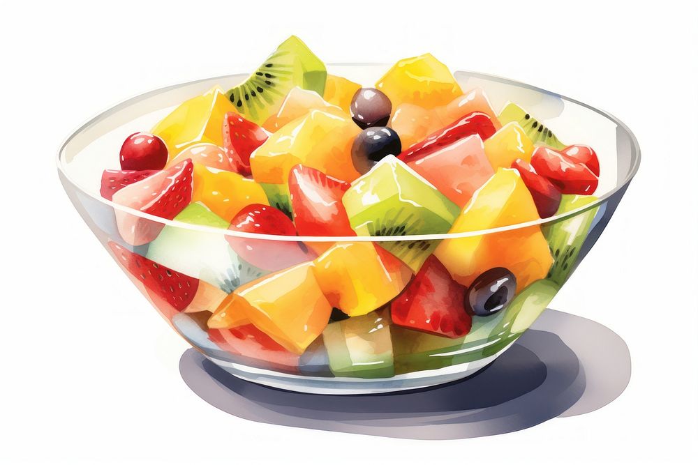 Fresh fruit salad bowl food white background. AI generated Image by rawpixel.