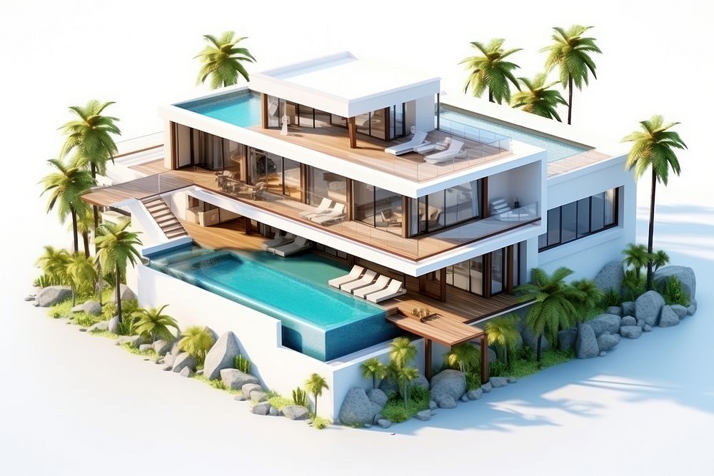 Contemporary tropical house architecture building outdoors. AI generated Image by rawpixel.