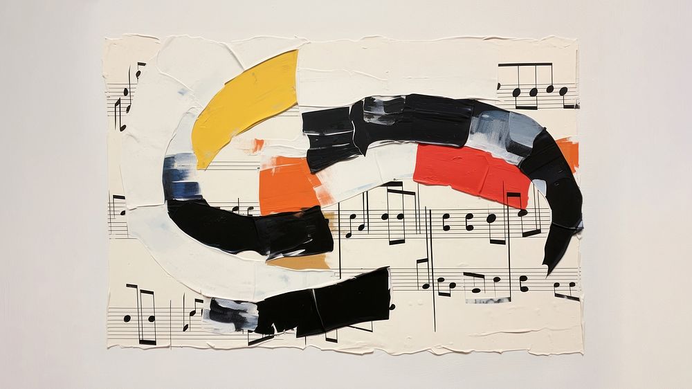 minimal simple music note with ripped paper collage. 