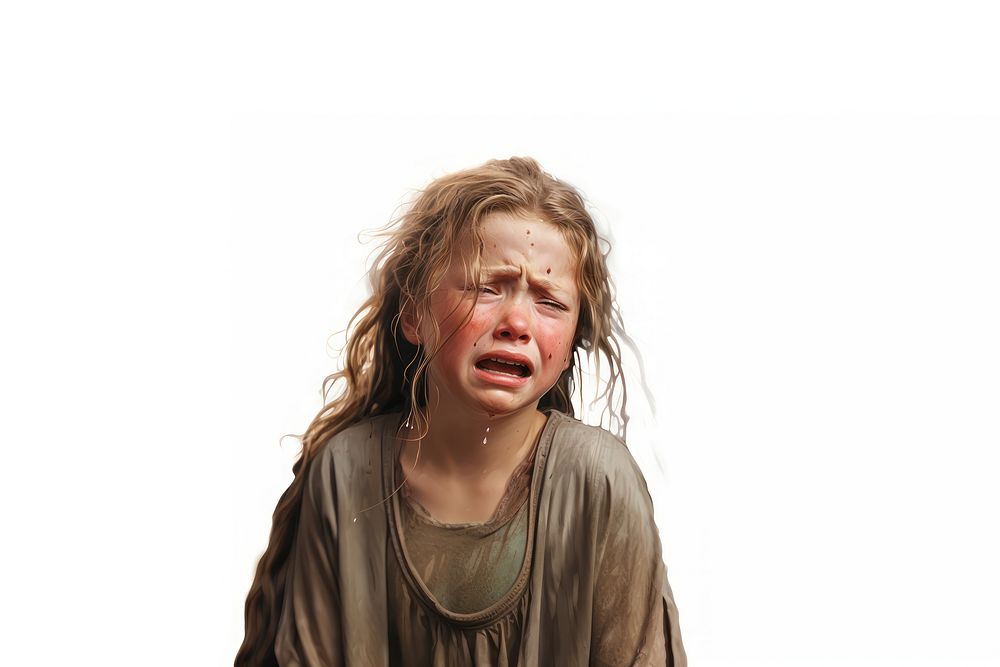 Children crying white background frustration. AI generated Image by rawpixel.