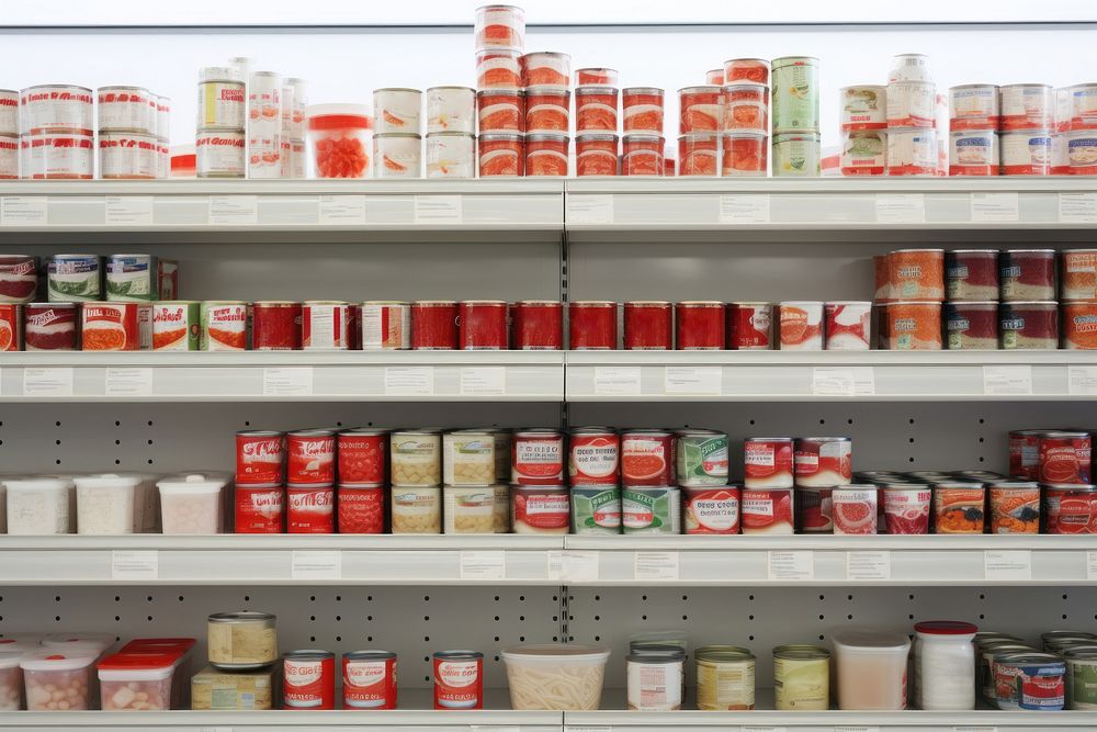 Tuna canned food supermarket pantry shelf. AI generated Image by rawpixel.