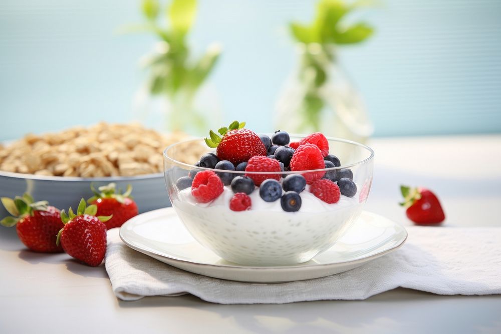 Bowl breakfast table minimalist fruit. AI generated Image by rawpixel.