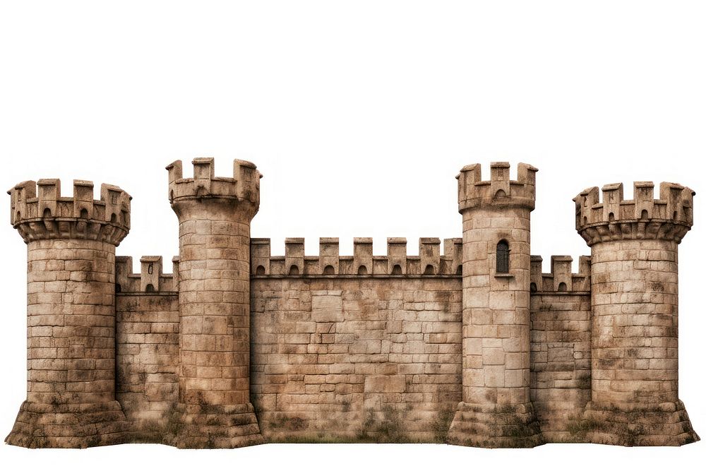 Medieval castle wall architecture building white background