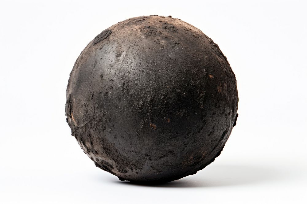 Black cannon ball sphere white background ammunition. 
