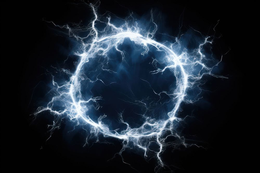 Electric shock circle shape thunderstorm lightning night. AI generated Image by rawpixel.