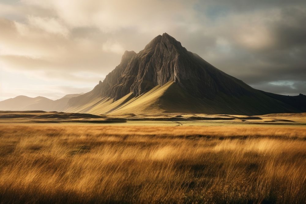 Grassland mountain landscape panoramic. AI generated Image by rawpixel.