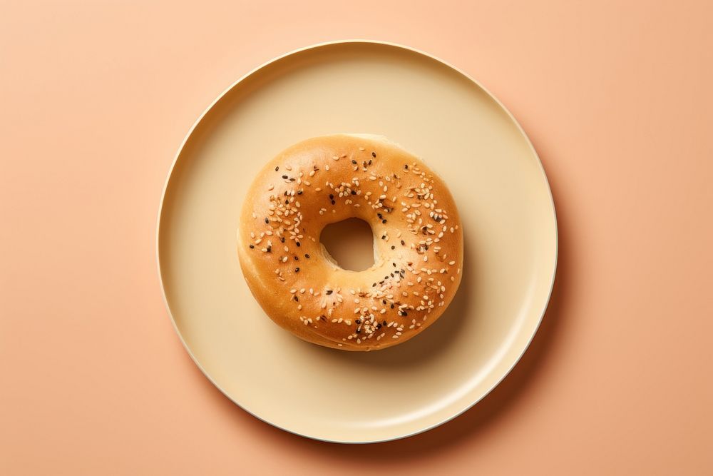 Plate bagel cheese bread food. AI generated Image by rawpixel.